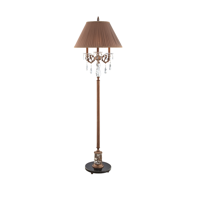 Ornate Antique Brass & Aluminum Crystal Floor Lamp With Pleated Fabric Shade - Image 3