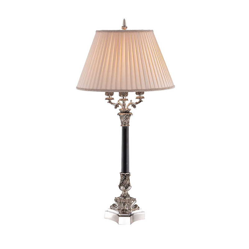 Rustic Vintage Brass And Marble Table Lamp With Pleated Beige Fabric Shade - Image 6