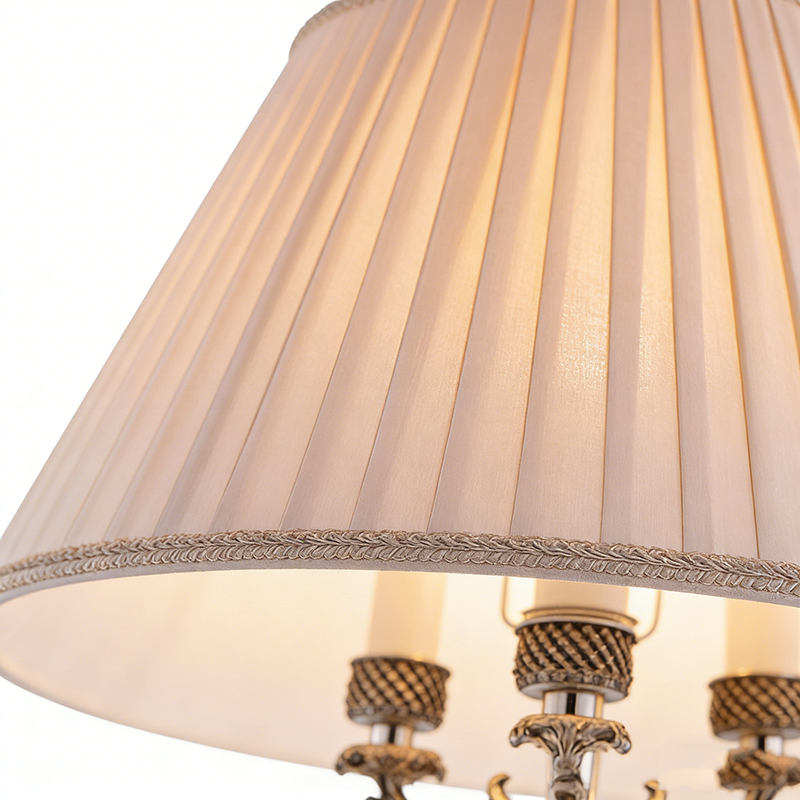 Rustic Vintage Brass And Marble Table Lamp With Pleated Beige Fabric Shade - Image 5