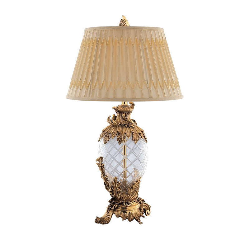 Elegant Traditional Gold Brass And Clear Glass Table Lamp With Fabric Shade - Image 6