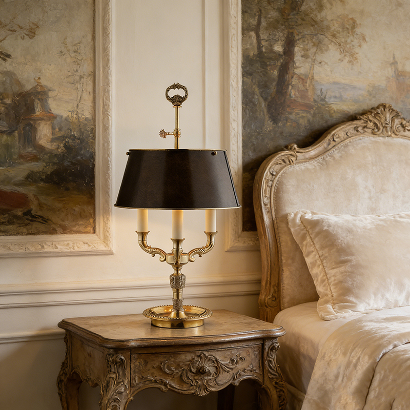 Classic Vintage Brass Table Lamp With Black Iron Drum Shade - Image 4