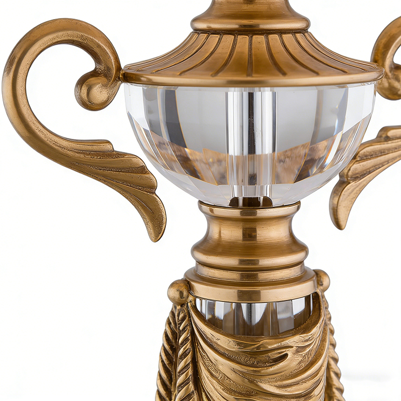 Luxury French Style Gold Brass And Crystal Desk Lamp With Fringed Fabric Shade - Image 2