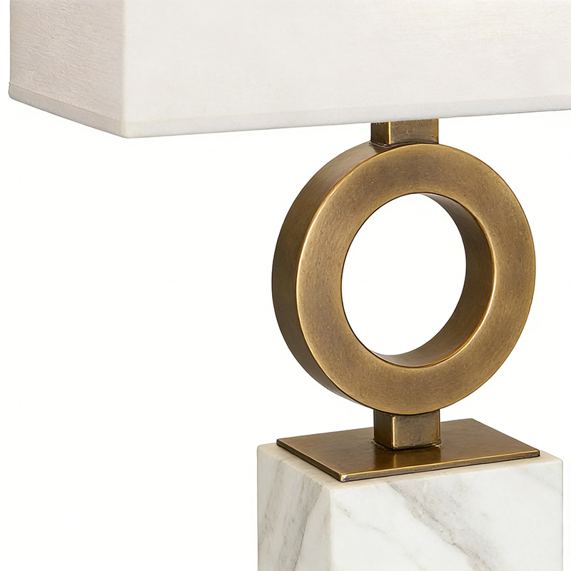 Modern Minimalist Marble & Iron Table Lamp With Fabric Shade - Image 3
