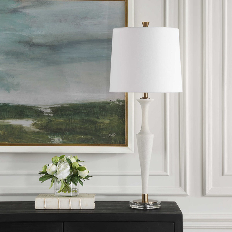 Modern Luxury Marble, Crystal & Iron Table Lamp With Fabric Shade - Image 2