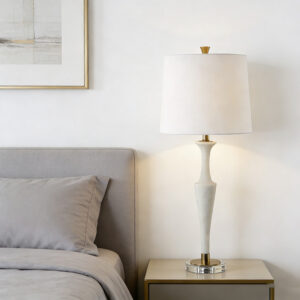 Modern Luxury Marble, Crystal & Iron Table Lamp With Fabric Shade