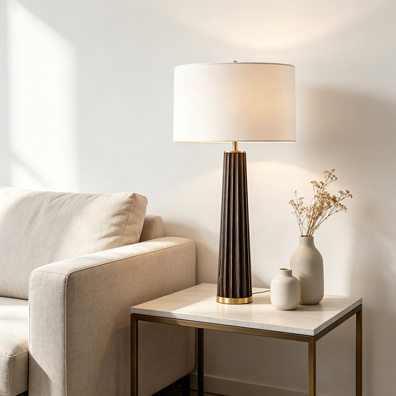 Contemporary Geometric Iron & Resin Table Lamp With Fabric Shade - Image 4