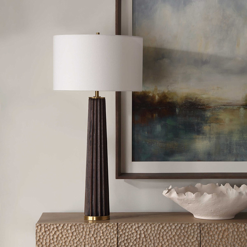 Contemporary Geometric Iron & Resin Table Lamp With Fabric Shade - Image 5