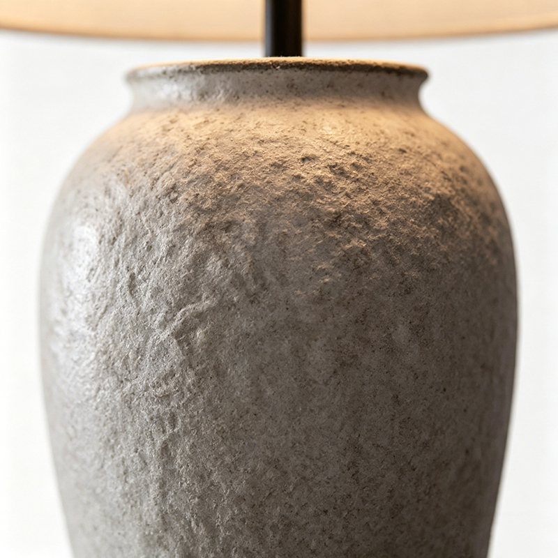 Wabi-Sabi Textured Speckled Ceramic Desk Lamp With Linen Shade And Metal Accents - Image 3