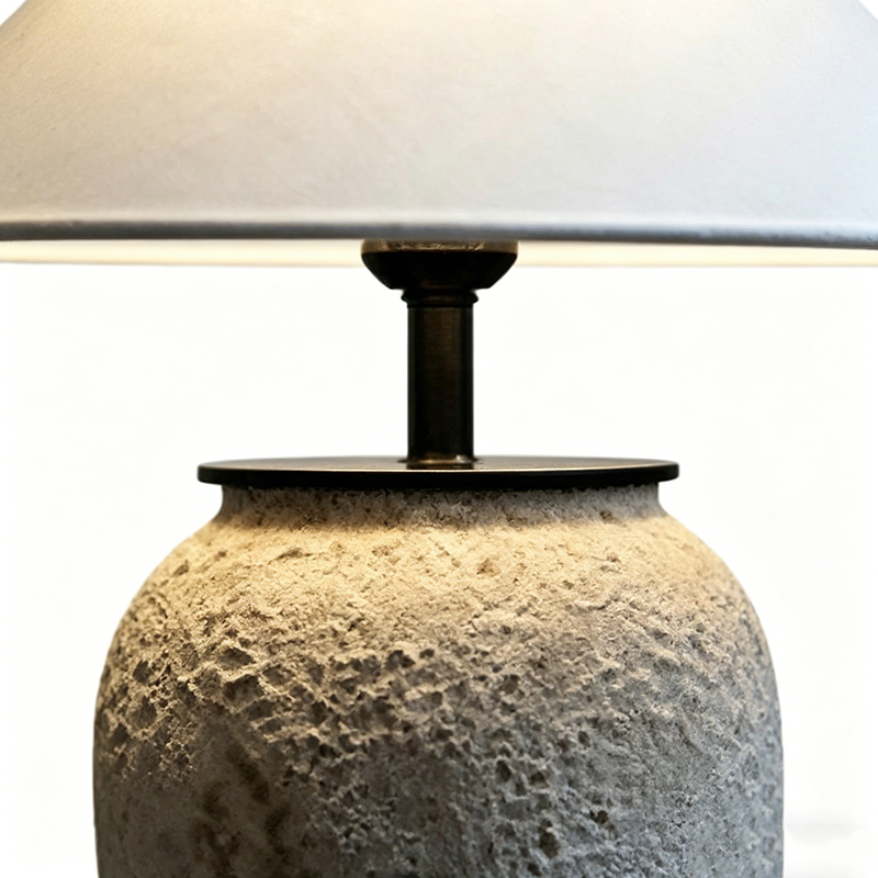 Wabi-Sabi Textured Speckled Ceramic Desk Lamp With Linen Shade And Metal Accents - Image 7