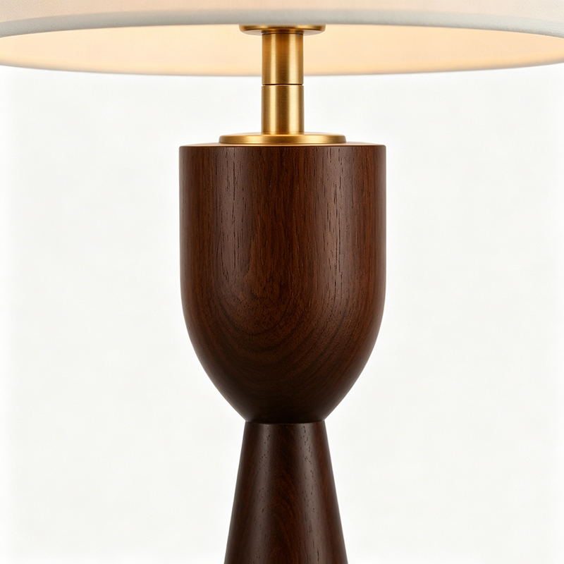 Mid-Century Modern Iron, Wood And Fabric Tapered Shade Table Lamp - Image 3