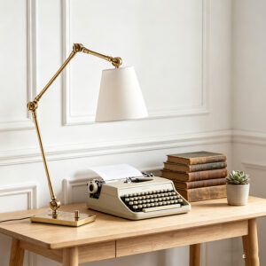 Functional Stylish Metal Fabric Shade Desk Lamp With Adjustable Arms