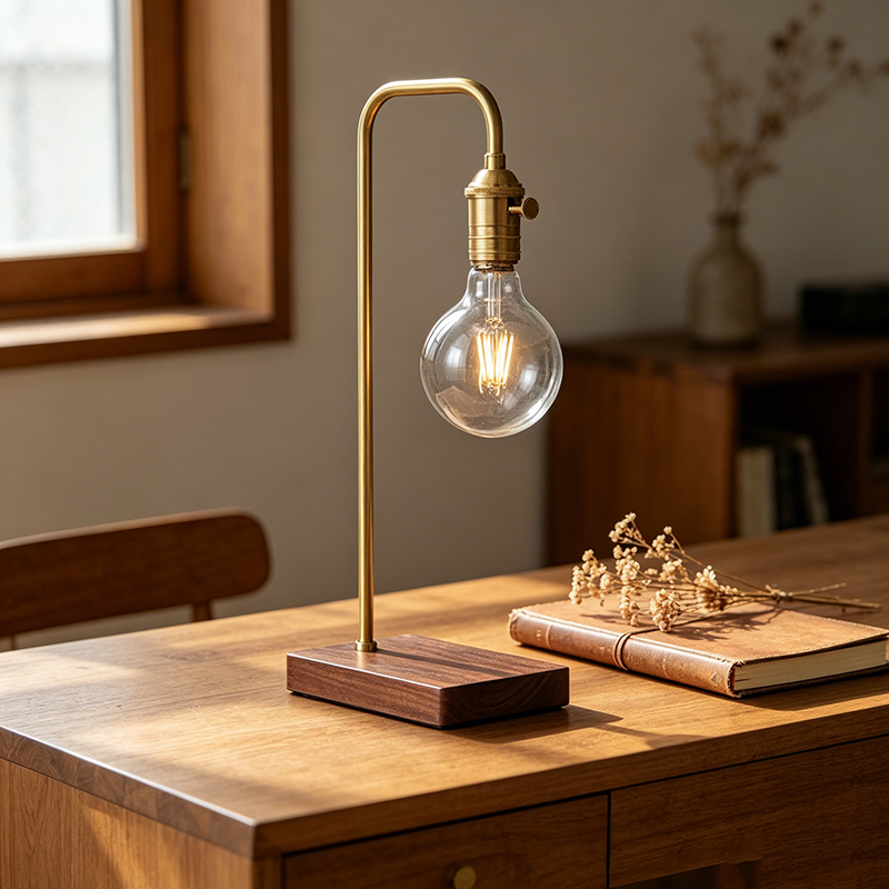 Modern Minimalist Wood & Brass Task Desk Lamp