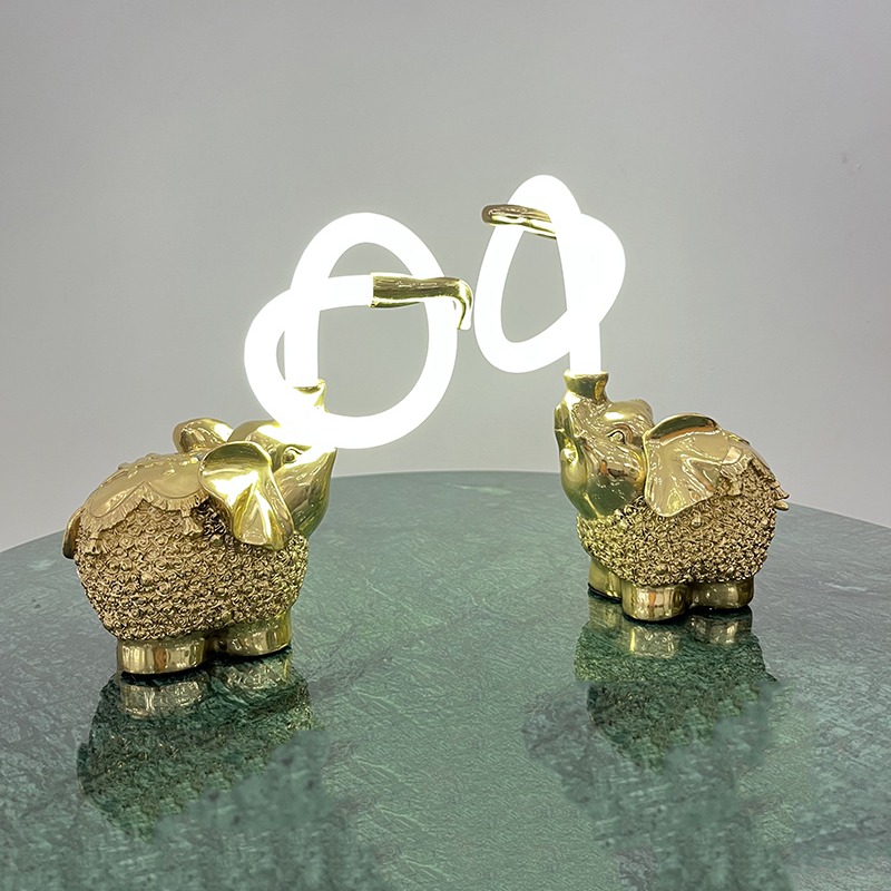 Whimsical Elephant Brass & Silicone Rechargeable Table Lamp Set - Image 2