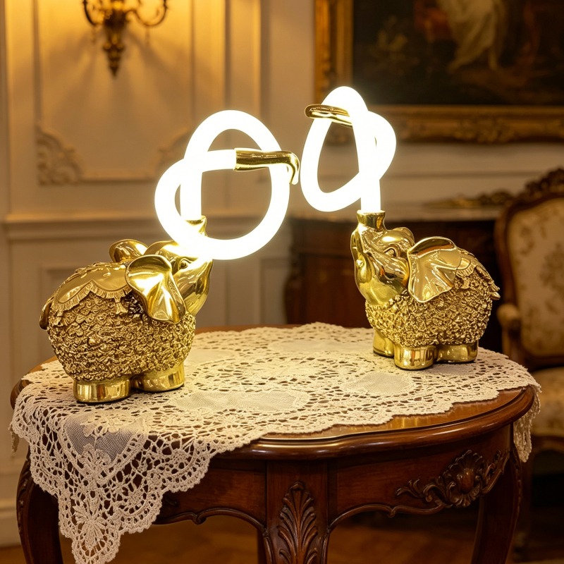 Whimsical Elephant Brass & Silicone Rechargeable Table Lamp Set