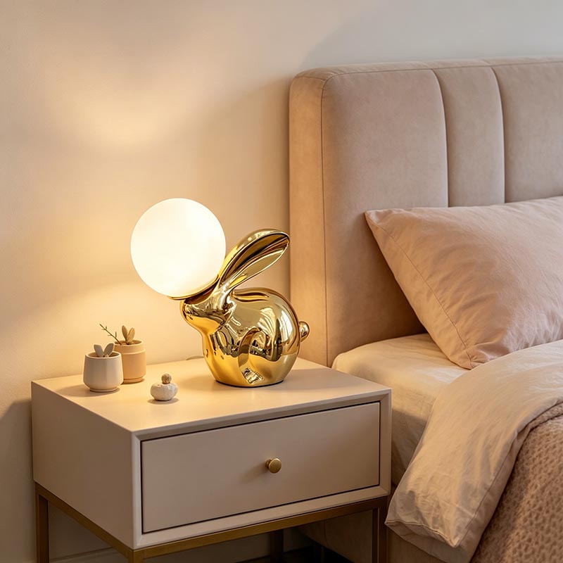 Unique Whimsical Brass & Glass Rabbit Rechargeable Ambient Lamp Collection