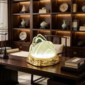 Artistic Mountain Shaped Brass & Glass Rechargeable Table Lamp