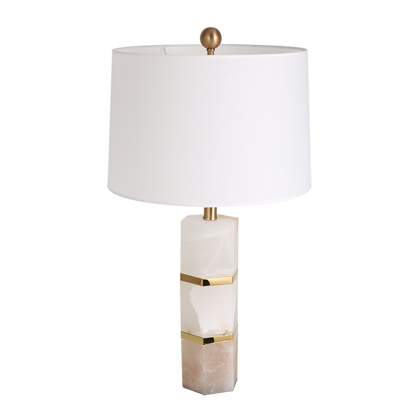 Modern Luxe Iron & Onyx Table Lamp With Fabric Shade - Image 4