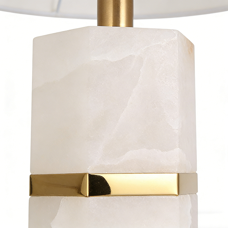 Modern Luxe Iron & Onyx Table Lamp With Fabric Shade - Image 3