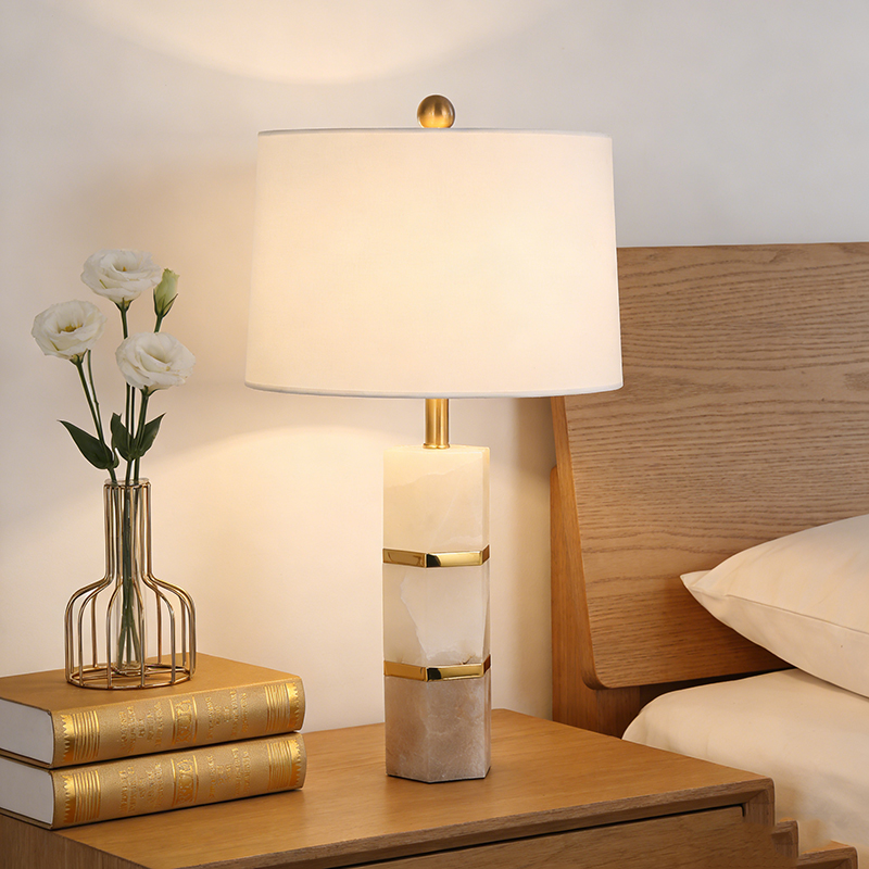 Modern Luxe Iron & Onyx Table Lamp With Fabric Shade