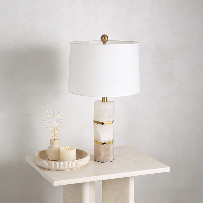 Modern Luxe Iron & Onyx Table Lamp With Fabric Shade - Image 2