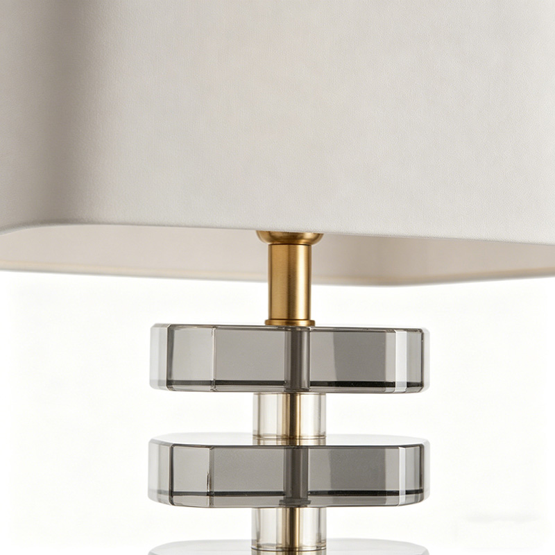 Contemporary Stacked Iron & Crystal Table Lamp With Fabric Shade - Image 3