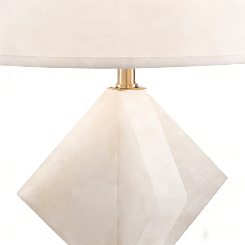 Modern Geometric Iron & Onyx Table Lamp With Fabric Shade - Image 3
