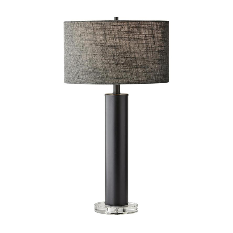 Modern Cylindrical Iron & Crystal Table Lamp With Fabric Shade - Image 7