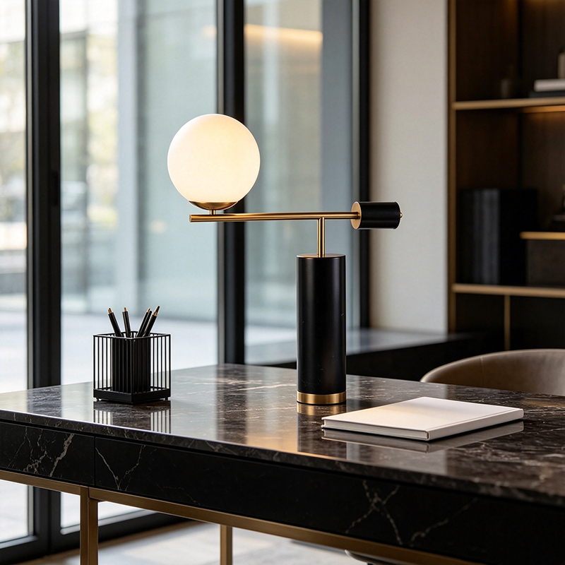 Modern Luxury Iron, Marble & Glass Globe Task Desk Lamp Collection - Image 4