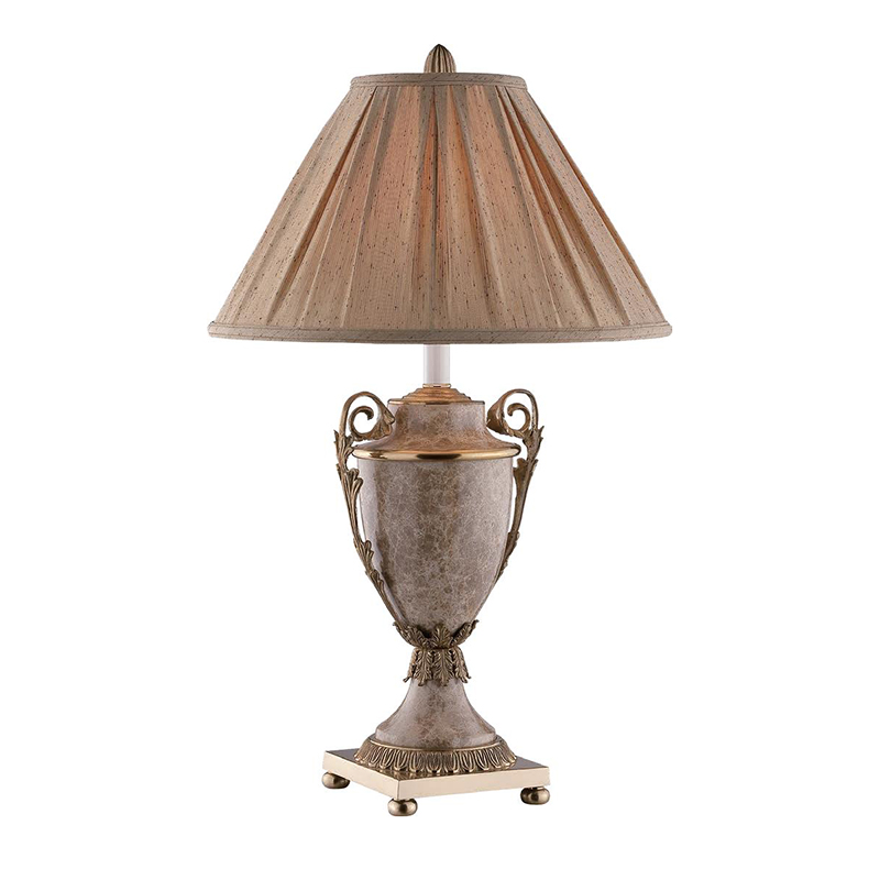 Rustic Vintage Brass And Marble Table Lamp With Pleated Fabric Shade - Image 3