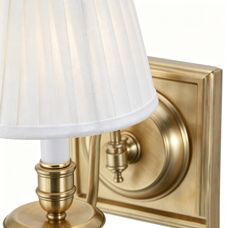 American Classic Polished Brass Wall Lamp With Pleated Fabric Shades (Single & Dual-Head Options) - Image 2