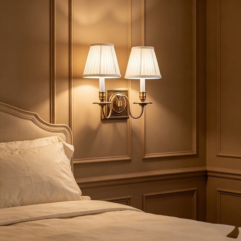 American Classic Polished Brass Wall Lamp With Pleated Fabric Shades (Single & Dual-Head Options) - Image 4