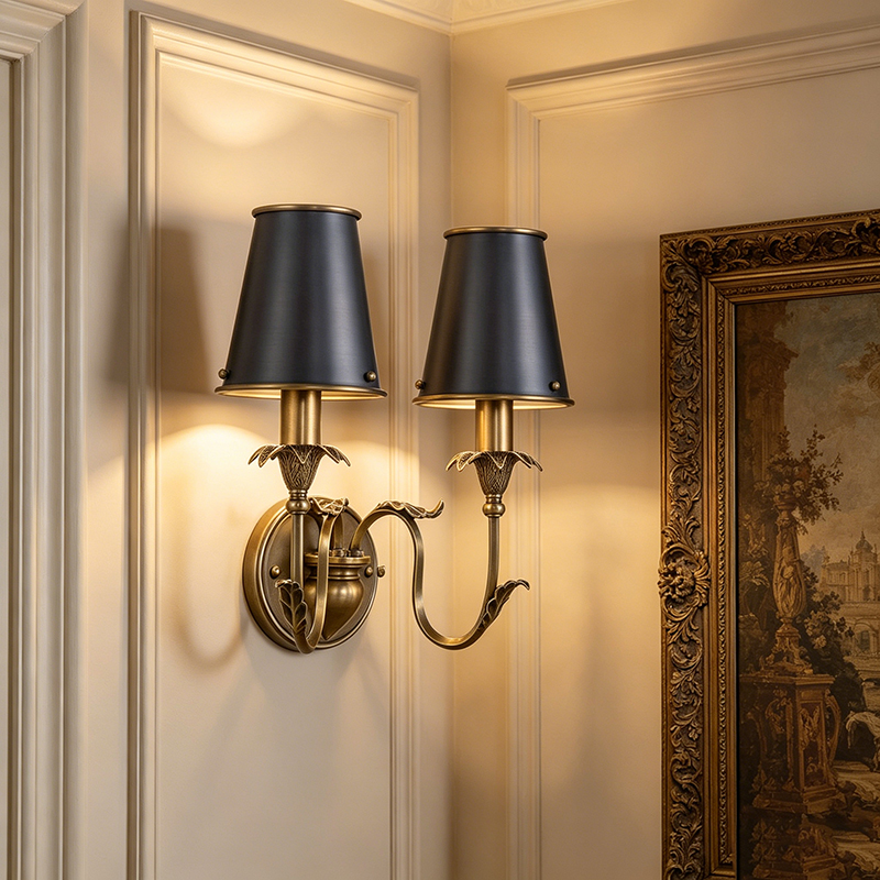 Antique Brass Vintage Leaf-Embossed Wall Sconce (Single & Double Head Options) - Image 4