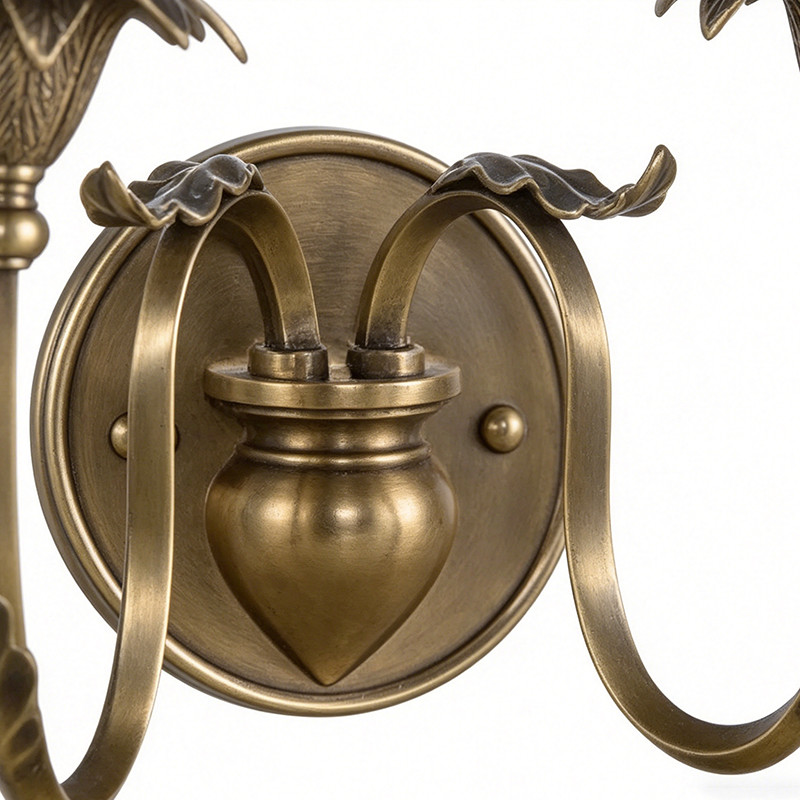 Antique Brass Vintage Leaf-Embossed Wall Sconce (Single & Double Head Options) - Image 5