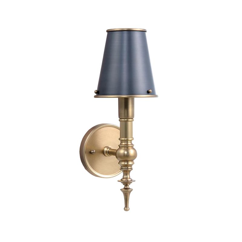 Vintage Classic Antique Brass Wall Sconce With Black Bell Shade - Image 6