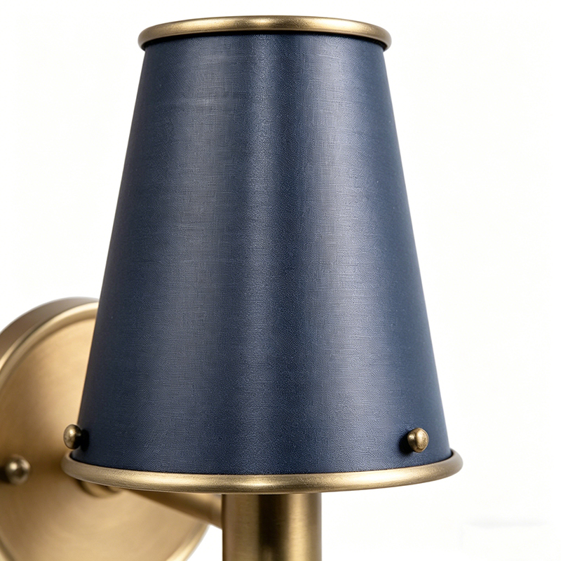 Vintage Classic Antique Brass Wall Sconce With Black Bell Shade - Image 5