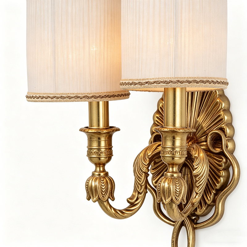 European Vintage Brass Wall Sconce With Pleated Fabric Shade, 1-Light & 2-Light Options - Image 6