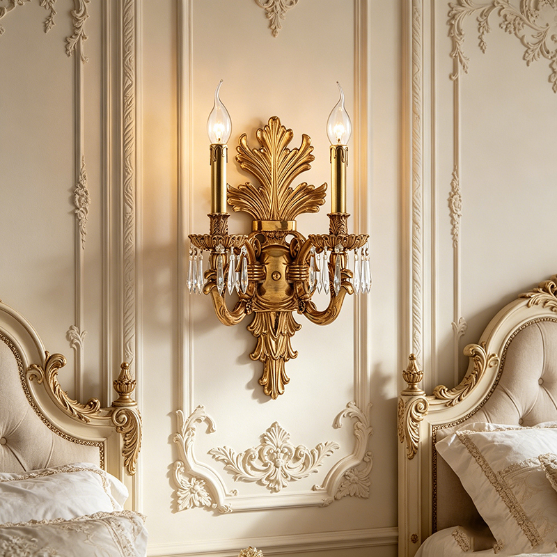 French Ornate Leaf Motif Solid Copper Double Wall Sconce