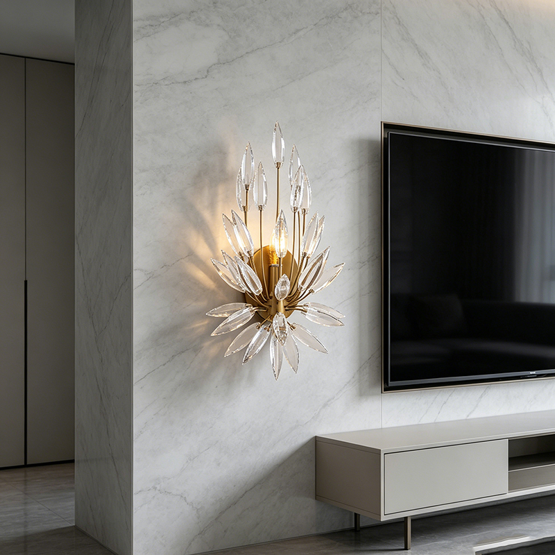Luxury Crystal & Brass Wall Sconce Collection – Brass Frame With Crystal Leaf Accents, 3 Distinct Styles For Glamorous Home Lighting
