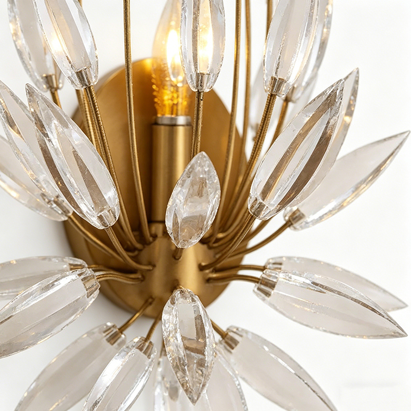 Luxury Crystal & Brass Wall Sconce Collection – Brass Frame With Crystal Leaf Accents, 3 Distinct Styles For Glamorous Home Lighting - Image 3