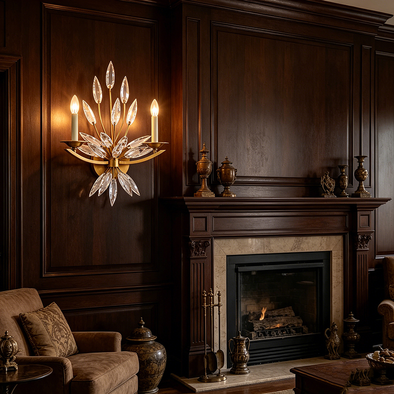 Luxury Crystal & Brass Wall Sconce Collection – Brass Frame With Crystal Leaf Accents, 3 Distinct Styles For Glamorous Home Lighting - Image 5