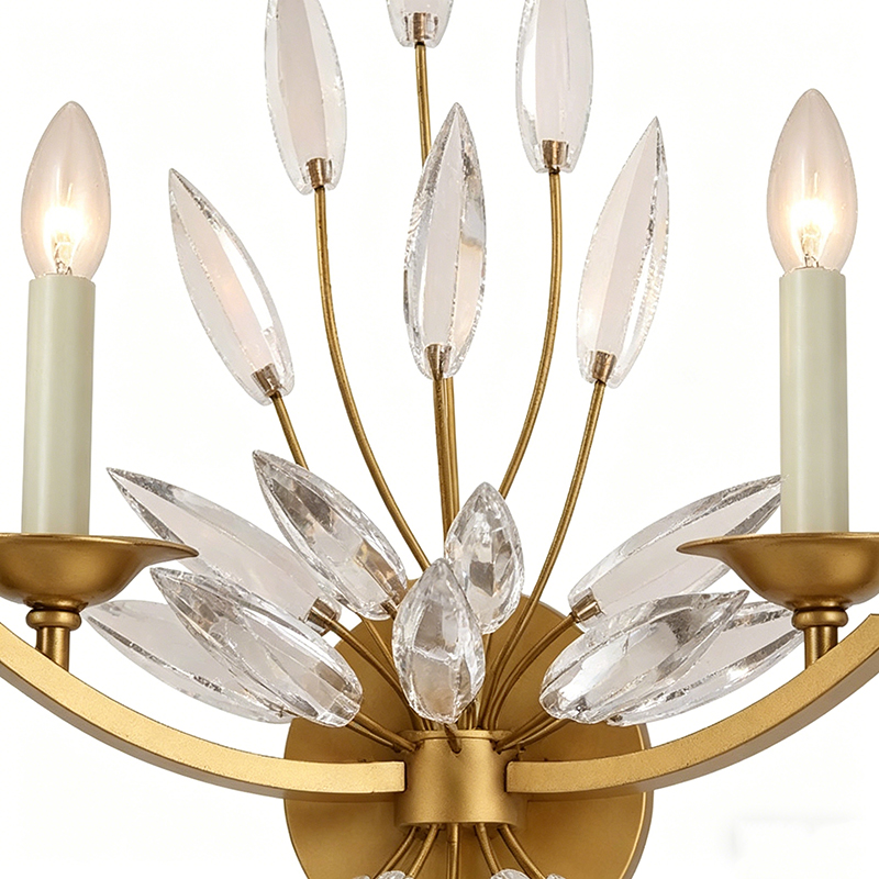 Luxury Crystal & Brass Wall Sconce Collection – Brass Frame With Crystal Leaf Accents, 3 Distinct Styles For Glamorous Home Lighting - Image 7