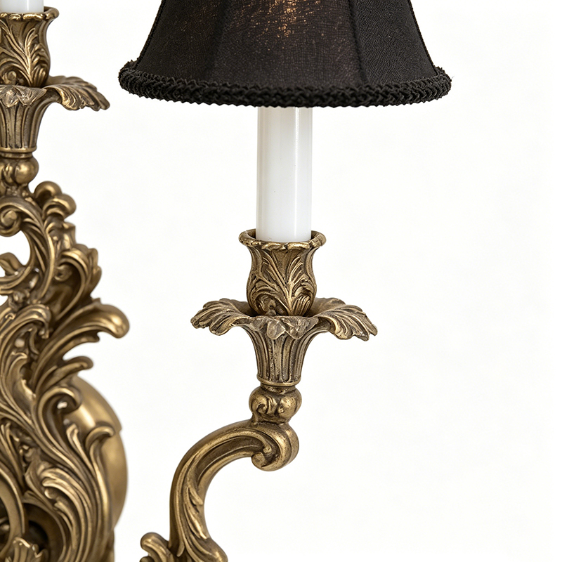 American Classic Triple-Arm Lost Wax Cast Brass Wall Sconce With Black Fabric Shades (Dual Finish Options) - Image 2