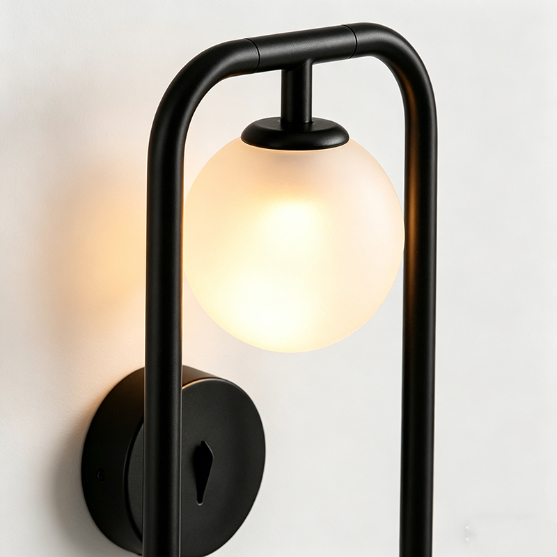 Modern Metal Frame Wall Sconce, 2 Finishes Glass Globe Work Light - Image 4