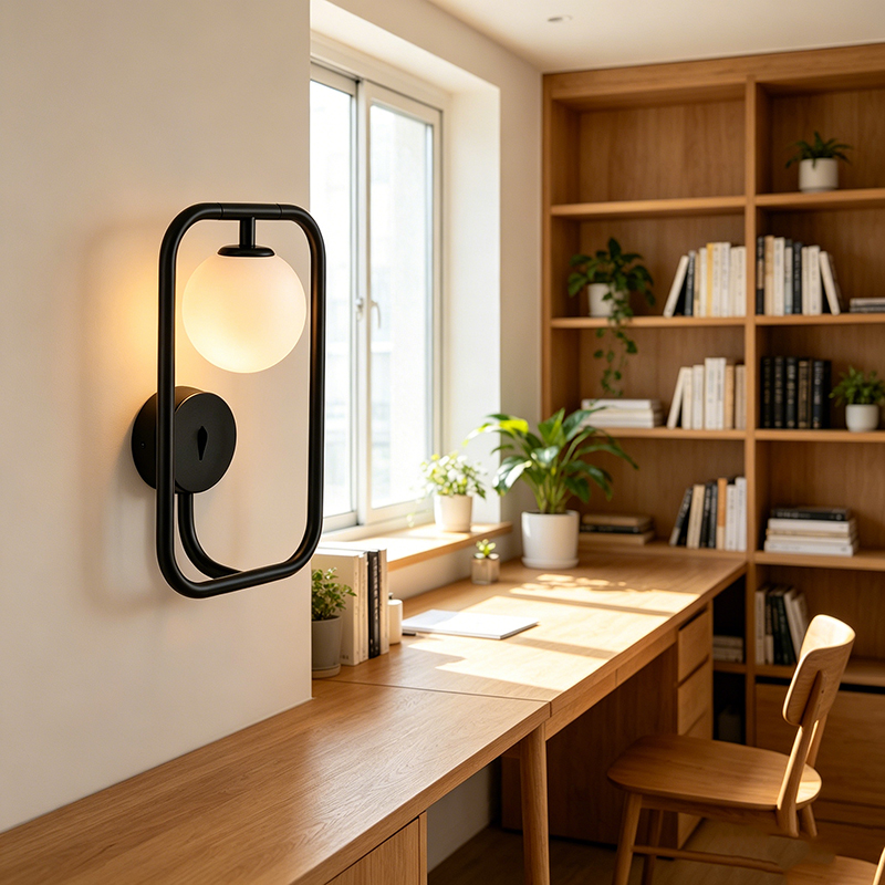 Modern Metal Frame Wall Sconce, 2 Finishes Glass Globe Work Light - Image 3