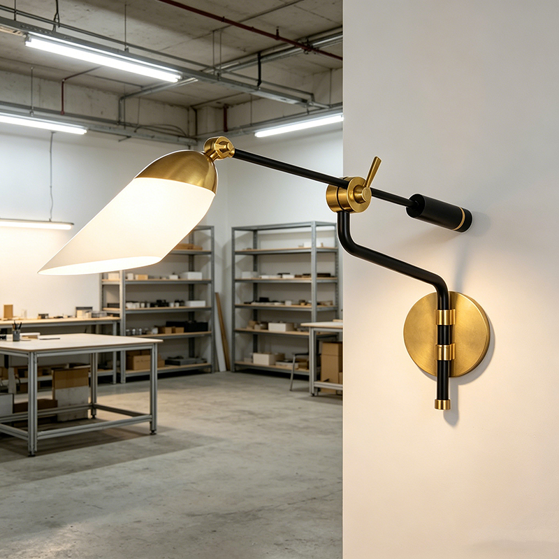 Mid-Century Adjustable Swing Arm Wall Sconce, 2 Finishes Glass Shade Task Light