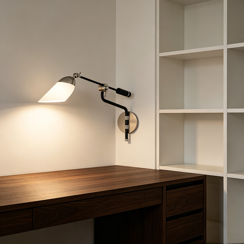 Mid-Century Adjustable Swing Arm Wall Sconce, 2 Finishes Glass Shade Task Light - Image 4