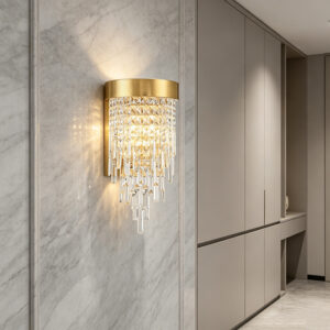 Luxury Tiered Crystal Waterfall Wall Lamp with Warm Gold & Antique Brass Finish