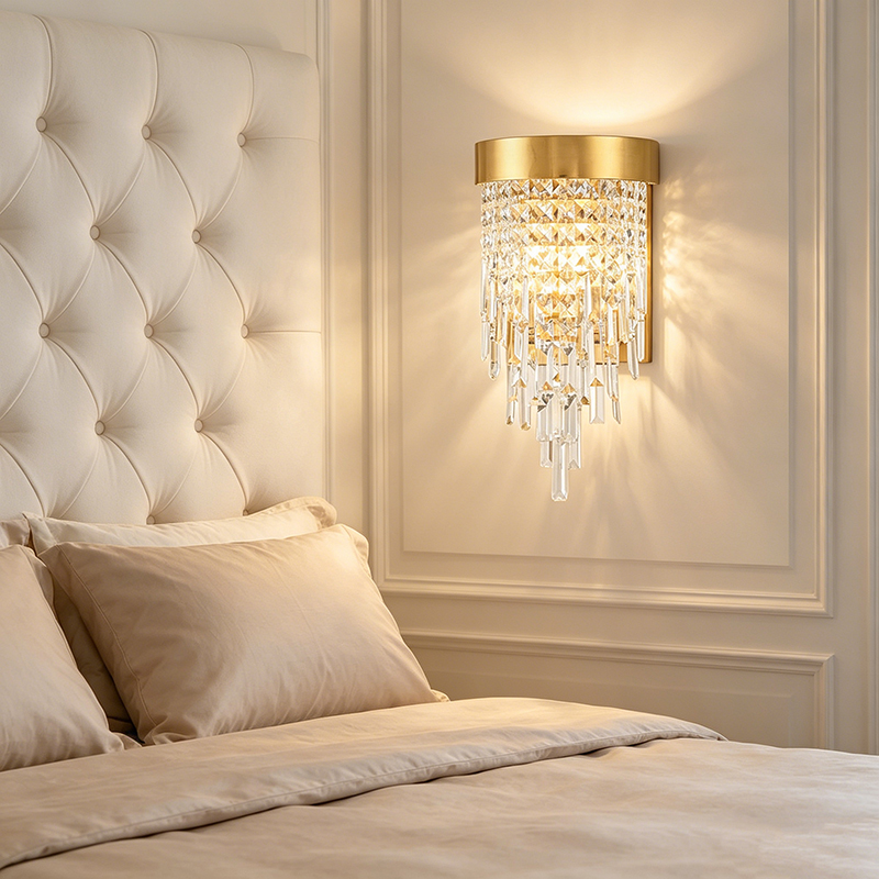 Luxury Tiered Crystal Waterfall Wall Lamp with Warm Gold & Antique Brass Finish - Image 2