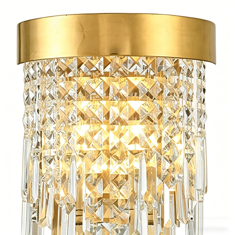 Luxury Tiered Crystal Waterfall Wall Lamp with Warm Gold & Antique Brass Finish - Image 3