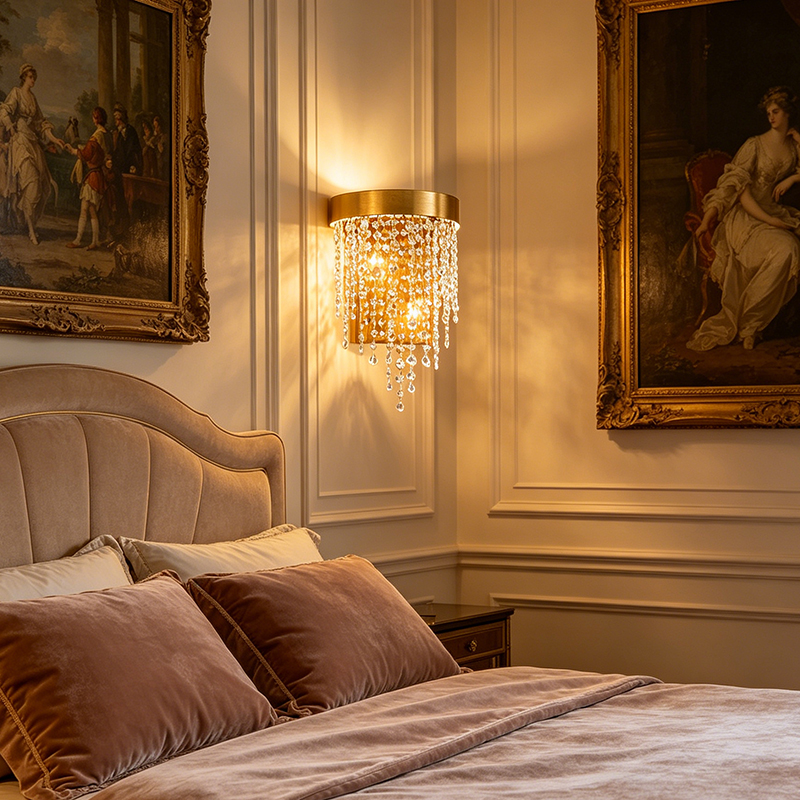 Luxury Tiered Crystal Waterfall Wall Lamp with Warm Gold & Antique Brass Finish - Image 5